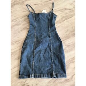 H&M Divided Blue Denim Mini Dress Sleeveless Bodycon Zipper Back Size 0 NEW